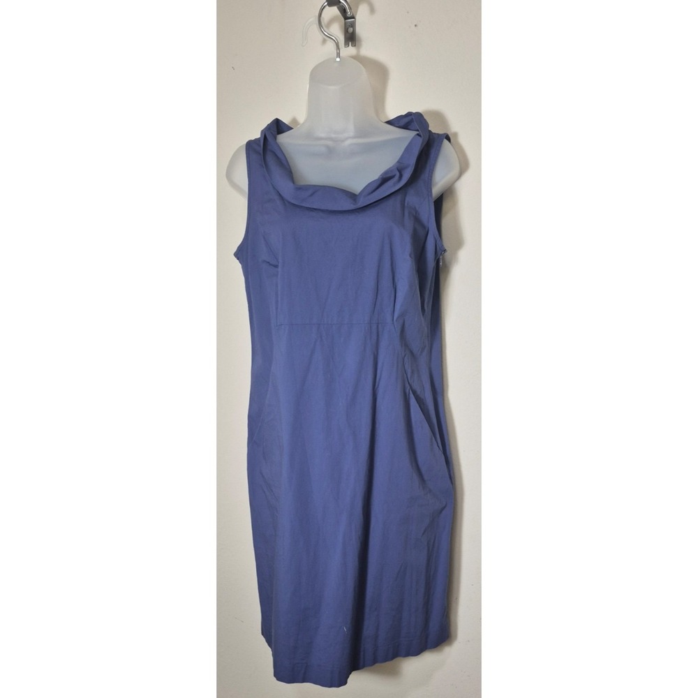 Ann Taylor women's blue draped neckline sleeveless sheath dress sz 8 career work